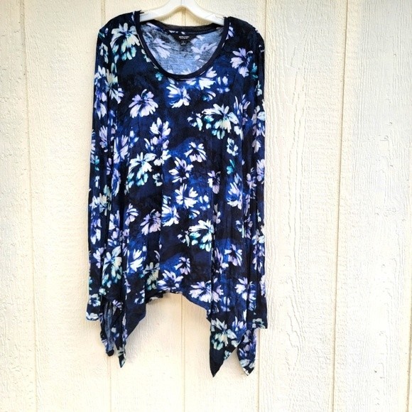 simply vera vera wang floral print long sleeve top womens size large - Picture 1 of 4